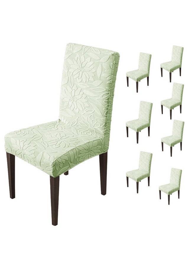 HOUSE OF QUIRK House of Quirk Stretchy Universal Camellia Jacquard Waterproof Chair Cover Removable & Washable Short Dining Chair Cover Protector Seat Slipcover (Green,Pack of 8)  - Image 1
