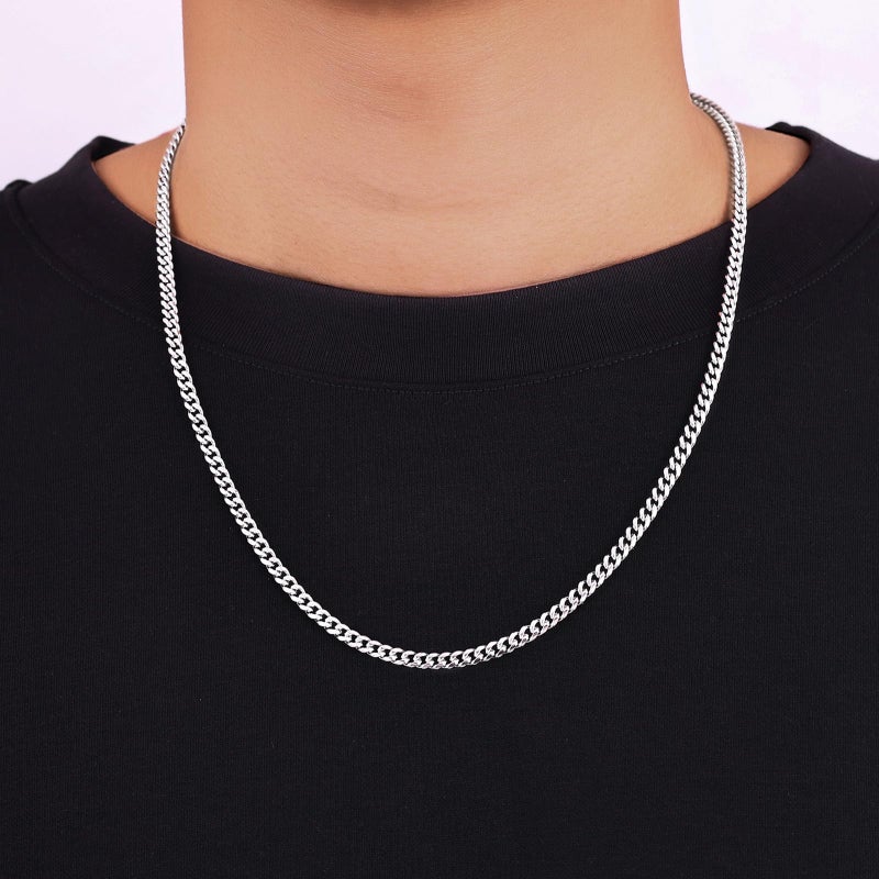 Fiusem سلسلة فيوزم الفضية بتصميم الكوبان للرجال، سلسلة رجال 4 مم، سلسلة ميامي الكوبانية للرجال والنساء بطول 20 بوصة - Image 3