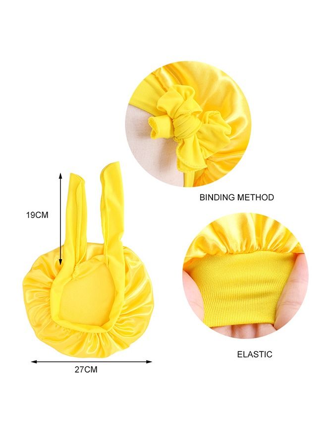 4Pcs Kids Satin Bonnet Sleeping Cap with Silk Ribbon, Soft Satin Baby Nightcap, Satin Hair Bonnet for Sleeping Night Hair Wide Band Sleeping Cap for Toddler Infant Kids (Purple/Yellow/Pink/Blue) - Image 5