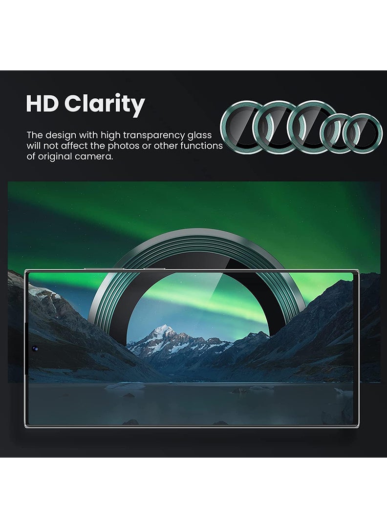Theodor S24 Ultra 5 Pcs Camera Lens Protector With 9H Tempered HD Glass Camera Cover Anti Scratch Aluminum Alloy Camera Ring, Green - Image 5