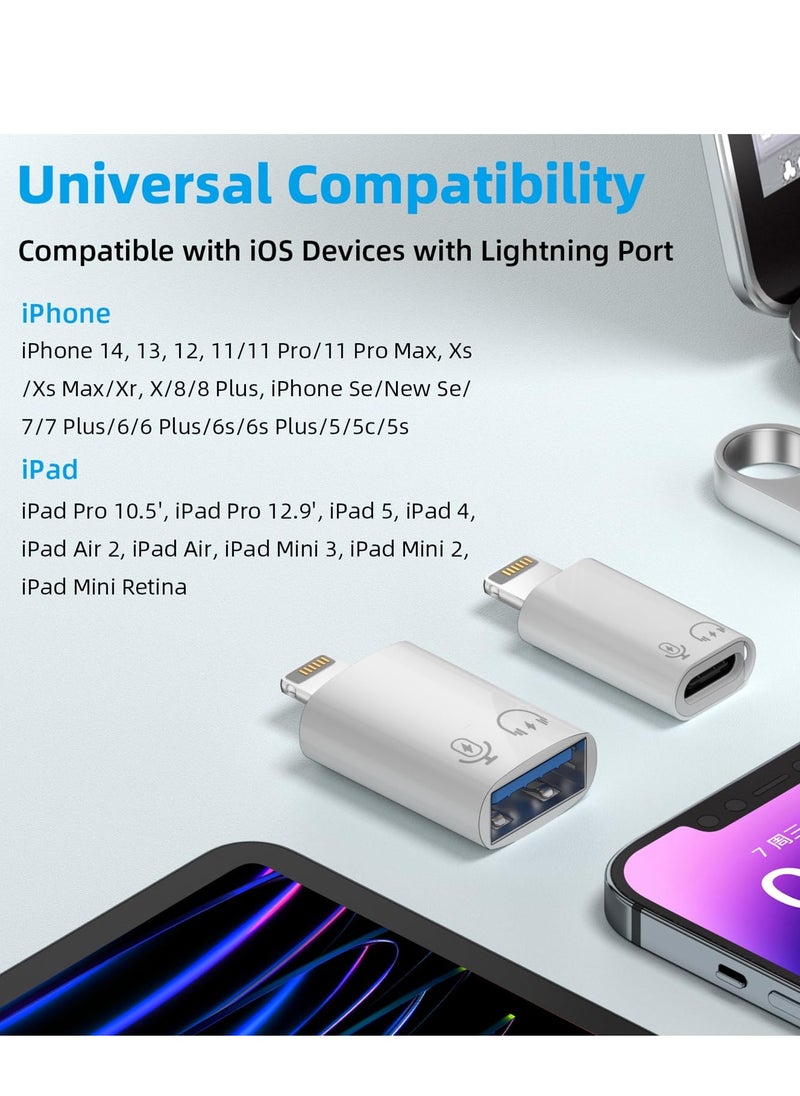 Excefore - 2 Pack Lightning to USB C Adapter, USB C/USB 3.0 Female to Lightning Male OTG Adapter for iPhone/iPad, Support Connect Card Reader, U Disk, USB Flash Drive, Keyboard, Mouse and More - Image 1