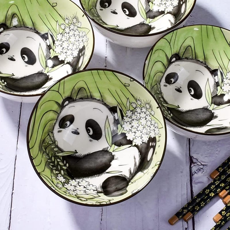 BOSILI Cute Panda Rice Bowls and Chopsticks set Ceramic Rice Bowls for Dessert Soup Rice As A Good Gift 4 pieces - Image 2