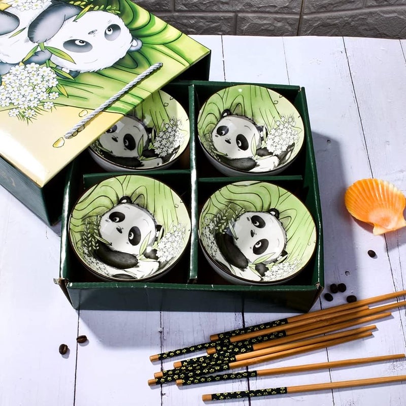 BOSILI Cute Panda Rice Bowls and Chopsticks set Ceramic Rice Bowls for Dessert Soup Rice As A Good Gift 4 pieces - Image 3