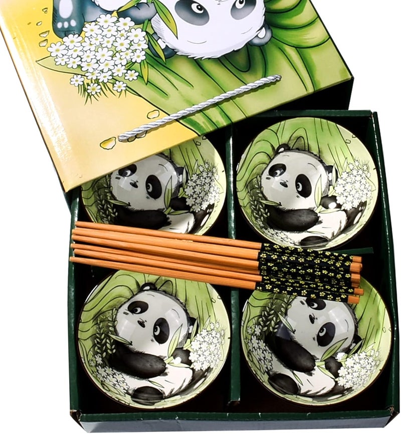 BOSILI Cute Panda Rice Bowls and Chopsticks set Ceramic Rice Bowls for Dessert Soup Rice As A Good Gift 4 pieces - Image 1