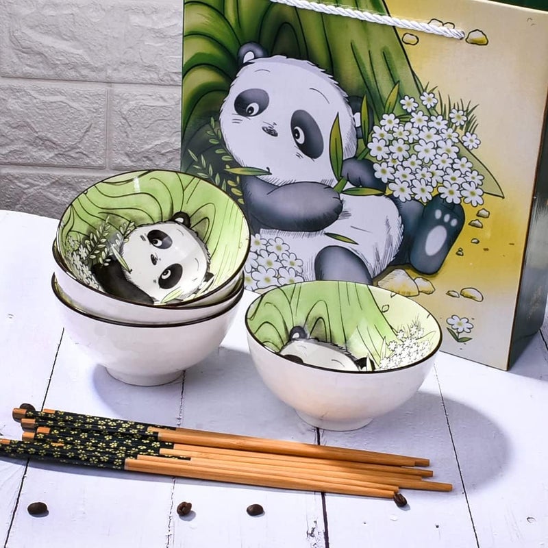 BOSILI Cute Panda Rice Bowls and Chopsticks set Ceramic Rice Bowls for Dessert Soup Rice As A Good Gift 4 pieces - Image 4