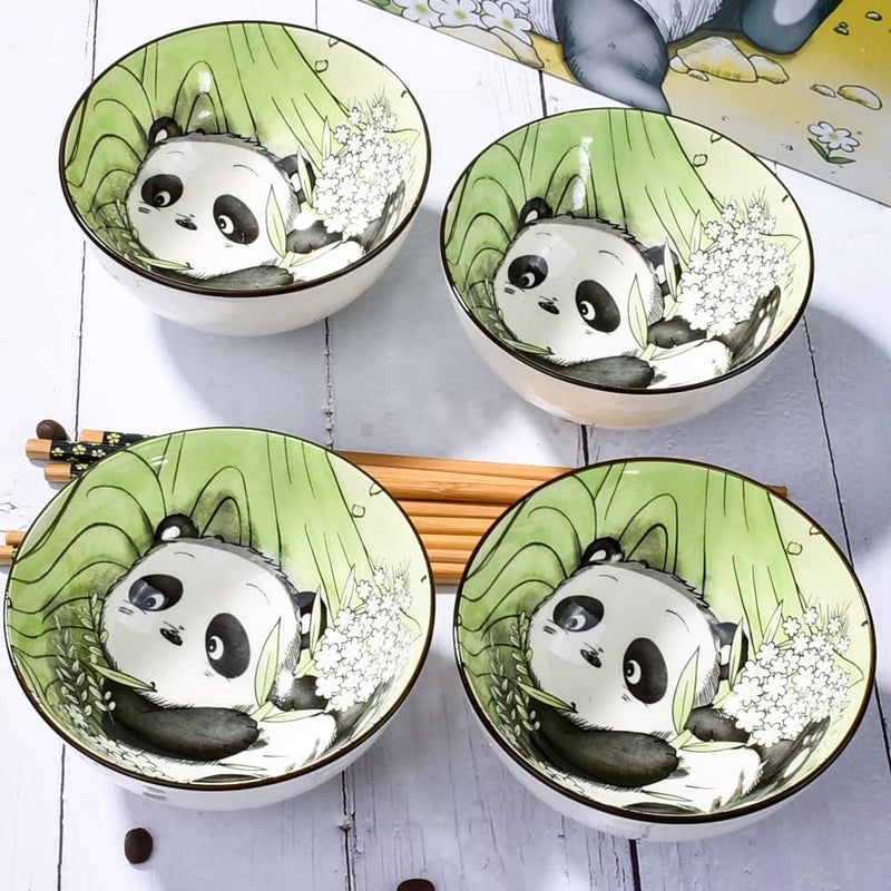 BOSILI Cute Panda Rice Bowls and Chopsticks set Ceramic Rice Bowls for Dessert Soup Rice As A Good Gift 4 pieces - Image 5