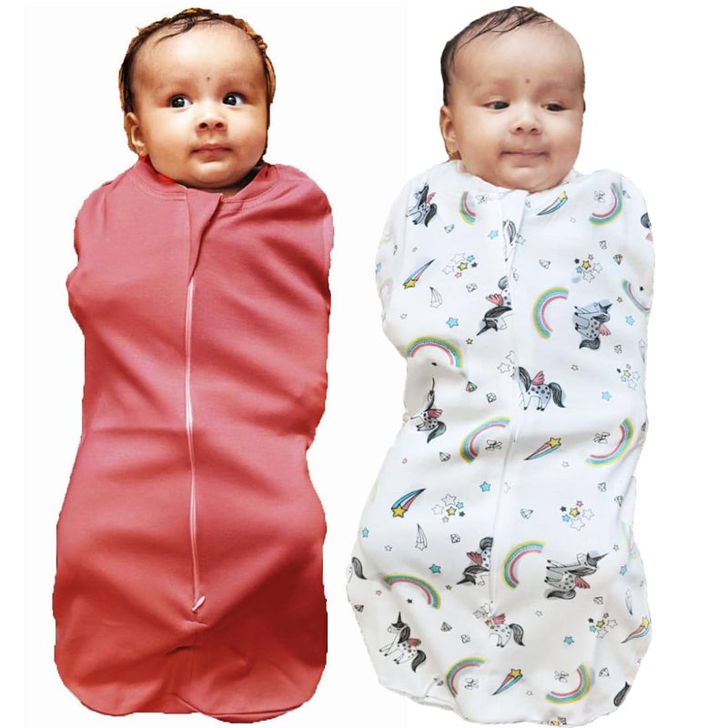 MammaChamp Zipper POD Swaddle Sleeping Sack Blankets Wrap Bag New Born Baby for 03 Months Pack of 2 BrownWhite