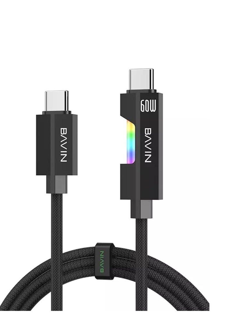 BAVIN CB311 60W Type-C To Type-C Fast Charging Cable Nylon Braided Cord With RGB Light Suitable For Android & iPh Devices - Image 1