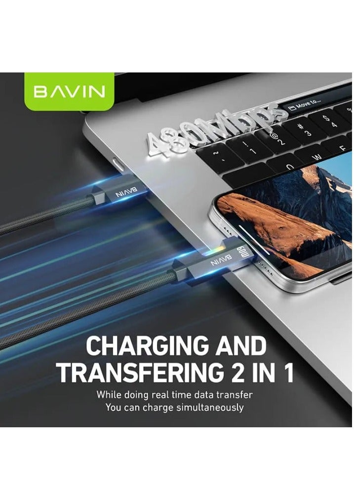 BAVIN CB311 60W Type-C To Type-C Fast Charging Cable Nylon Braided Cord With RGB Light Suitable For Android & iPh Devices - Image 4