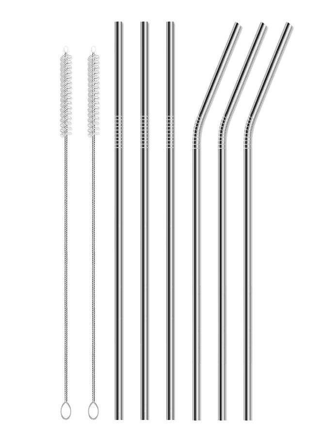 MADHYA Metal Straws Stainless Steel Straws 10.5" Drinking Straws Reusable, Perfect for Cocktail, Cleaning Brush for 20/30 Oz Perfect for Yeti, Trail, Tumblers, Bars,Silver(3 Straight| 3 Bent| 2 Brush) - Image 1
