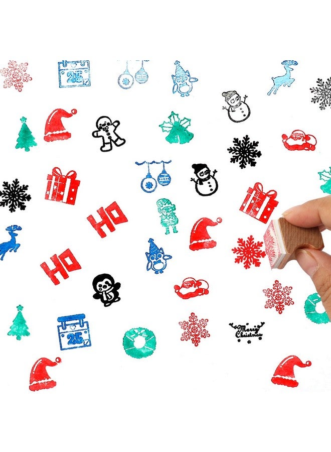 هواف طوابع عيد الميلاد الخشبية من HOWAF، 24 قطعة، مع وسادة حبر للأطفال، صناعة البطاقات، الرسم، طوابع عيد الميلاد للأطفال، دفاتر القصاصات، ورق التغليف، هدايا، حقائب حفلات عيد الميلاد، لوازم هدايا عيد الميلاد - Image 3