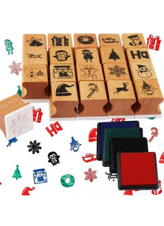HOWAF HOWAF 24pcs Wooden Christmas Stamps with Ink Pad for Kids Crafting Card Making Painting, Christmas Stamp for Children DIY Scrapbooks Wrapping Paper Gift Christmas Party Bag Fillers Favor Supplies Xmas  - Image 1