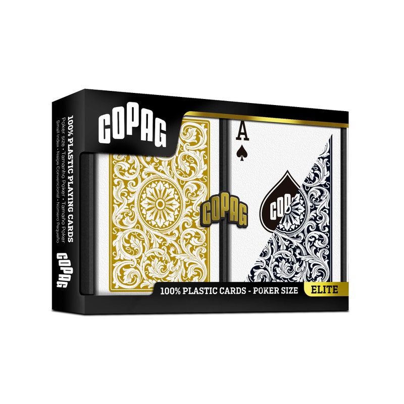 Copag 1546 Design 100% Plastic Playing Cards, Poker Size (Standard) Black/Gold (Regular Index, 1 Set) - Image 2