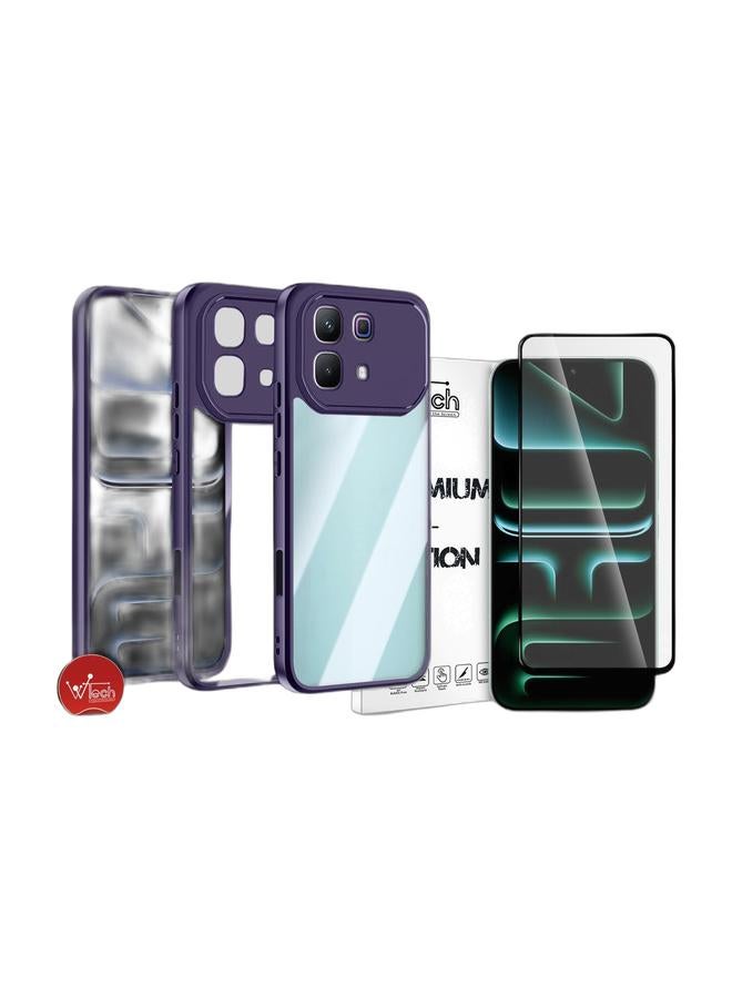 Wtech Infinix Note 60 5G 2026 Hybrid TPU Silicone with Raised Camera Slim Armour Case Cover (MCAPSA) - Clear/Eggplant Purple & Infinix Note 60 / Infinix Note 60 Pro 5G 2026 Premium E2E Series Full Glue Full Cover Tempered Glass Screen Protector (MSGECN) - Clear/Black Bundle - Image 1