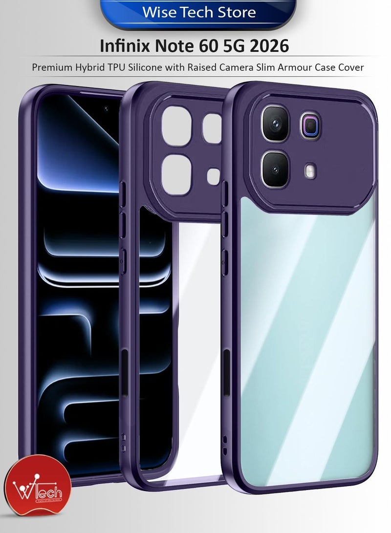 Wtech Infinix Note 60 5G 2026 Hybrid TPU Silicone with Raised Camera Slim Armour Case Cover (MCAPSA) - Clear/Eggplant Purple & Infinix Note 60 / Infinix Note 60 Pro 5G 2026 Premium E2E Series Full Glue Full Cover Tempered Glass Screen Protector (MSGECN) - Clear/Black Bundle - Image 2
