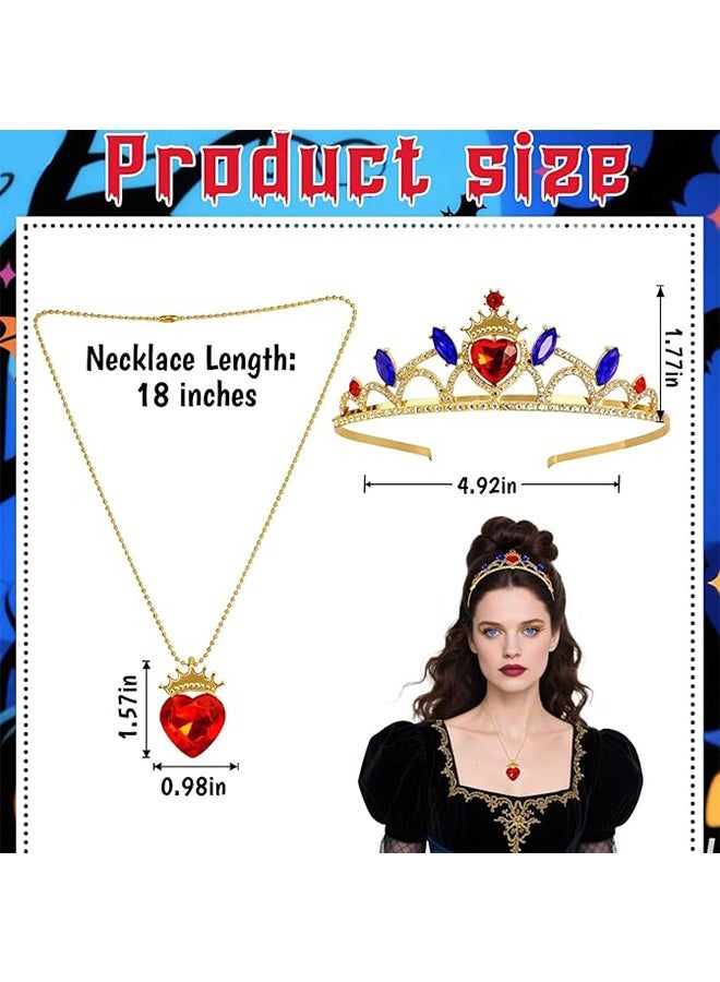 كوانتوم طقم قلادة وتاج على شكل قلب أحمر، طقم مجوهرات تاج ذهبي، إكسسوارات زي أميرة ملكية لحفلات تنكرية للبنات - Image 2