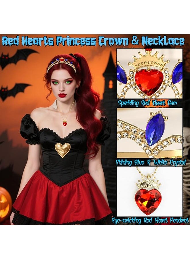 كوانتوم طقم قلادة وتاج على شكل قلب أحمر، طقم مجوهرات تاج ذهبي، إكسسوارات زي أميرة ملكية لحفلات تنكرية للبنات - Image 3