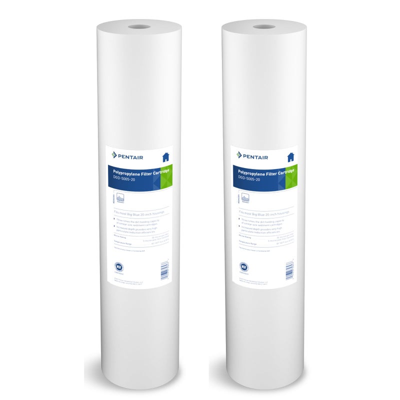 Pentair Pentek DGD500520 Big Blue Water Filter 20Inch Whole House Sediment Filter Cartridge Replacement DualGradient Density Spun Polypropylene 20 x 45 5 Micron Pack of 2 White