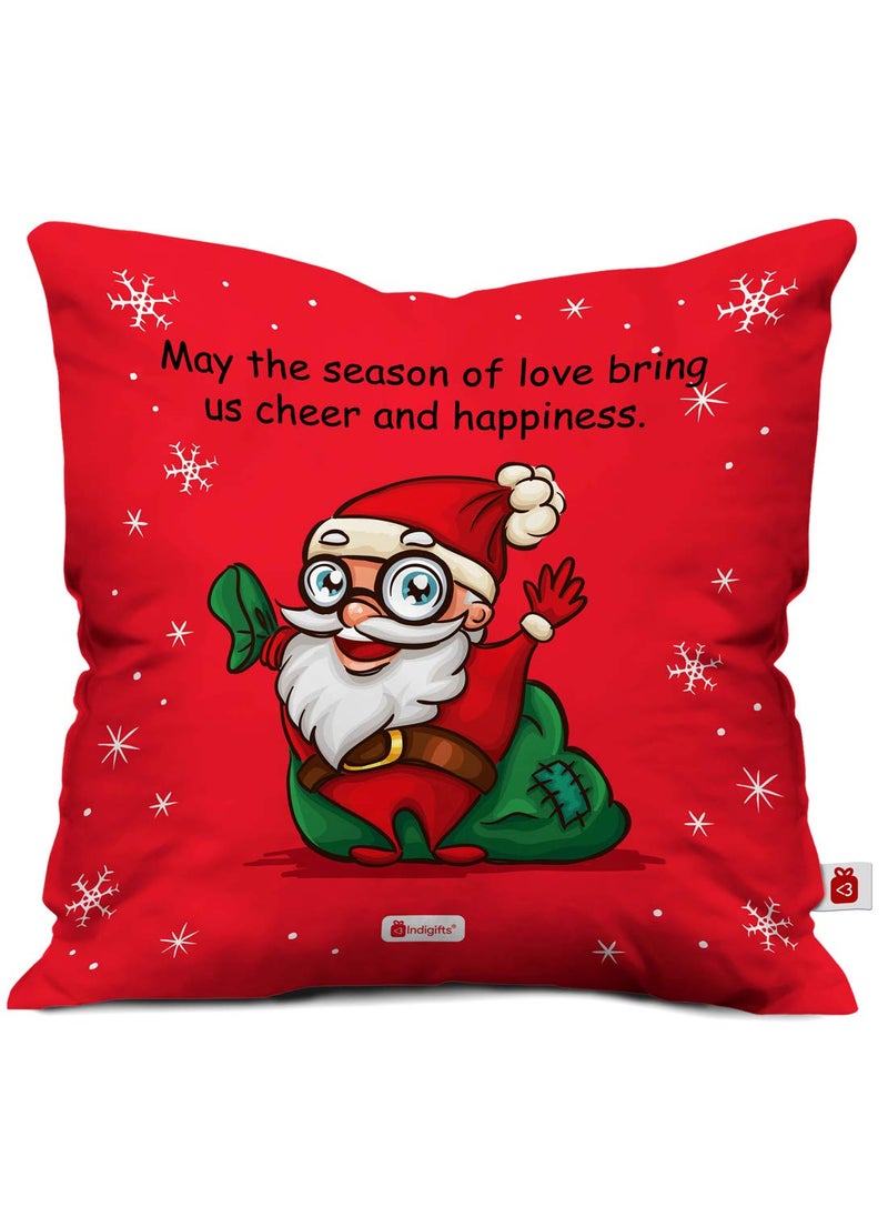 Indigifts Indigifts Micro Satin Cheerful Santa Print Cushion Cover 12x12 with Filler as Xmas Gift (Red, 12x12 inches)  - Image 1