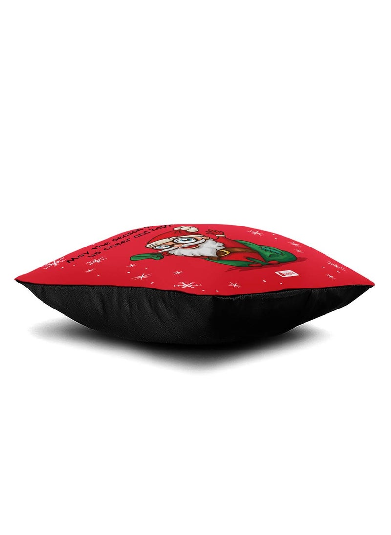 Indigifts Indigifts Micro Satin Cheerful Santa Print Cushion Cover 12x12 with Filler as Xmas Gift (Red, 12x12 inches)  - Image 2