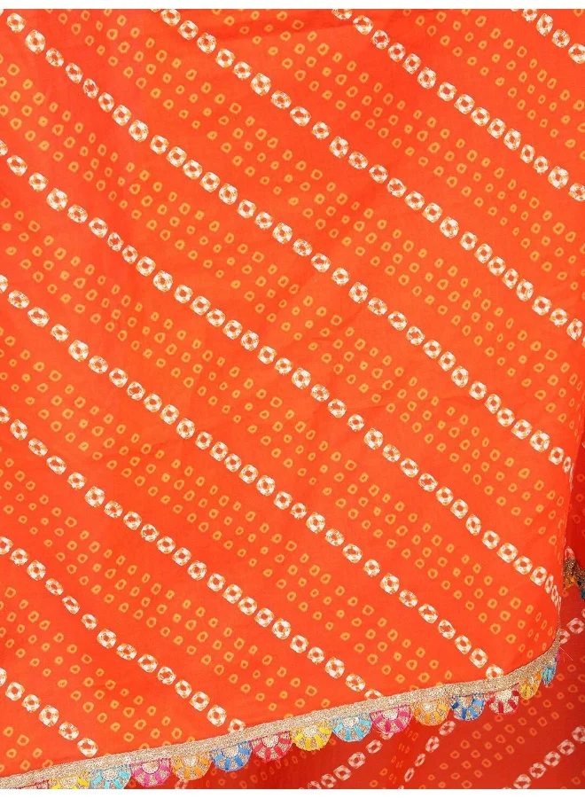 AKS Magenta Solid Maxi With Orange Bandhani Dupatta