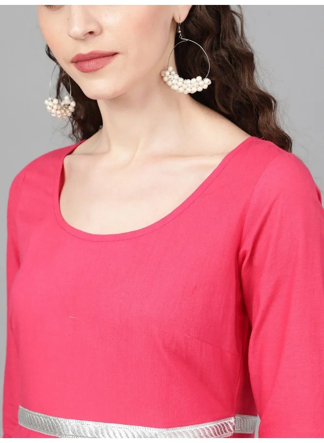 AKS Magenta Solid Maxi With Orange Bandhani Dupatta