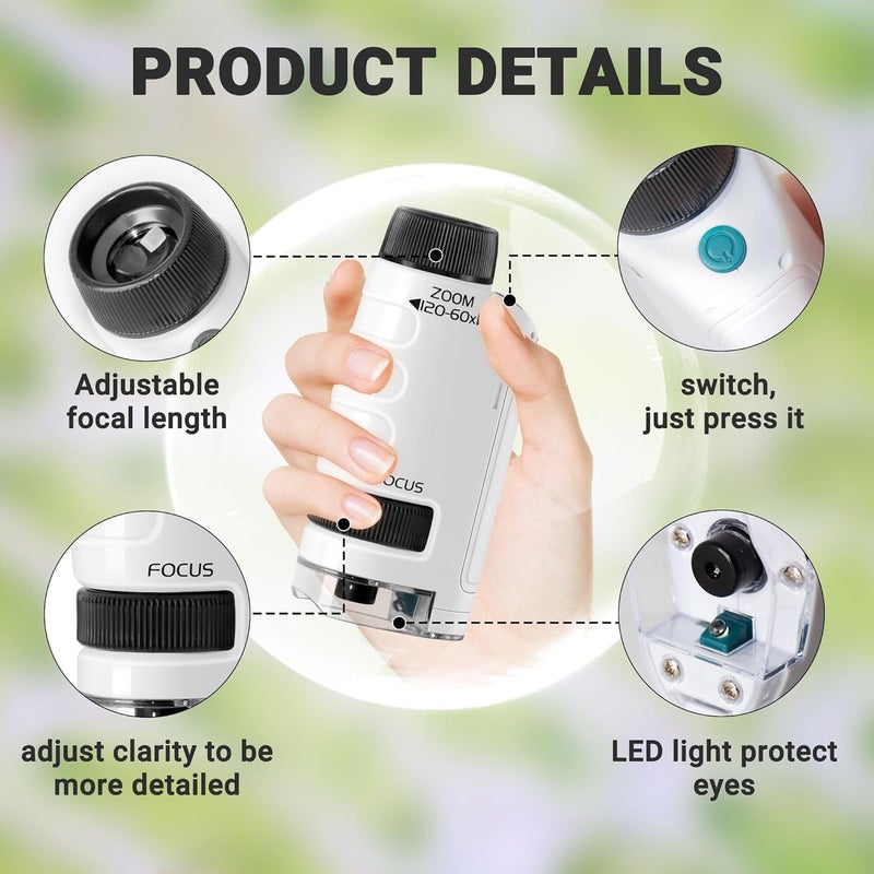 Tobo Portable Microscop, Scientific Experiment Set, Handheld Microscope with 60x-120x Magnification and LED Light, Perfect Mini Microscope for Education and Exploration of The World TD-1459IM - Image 4
