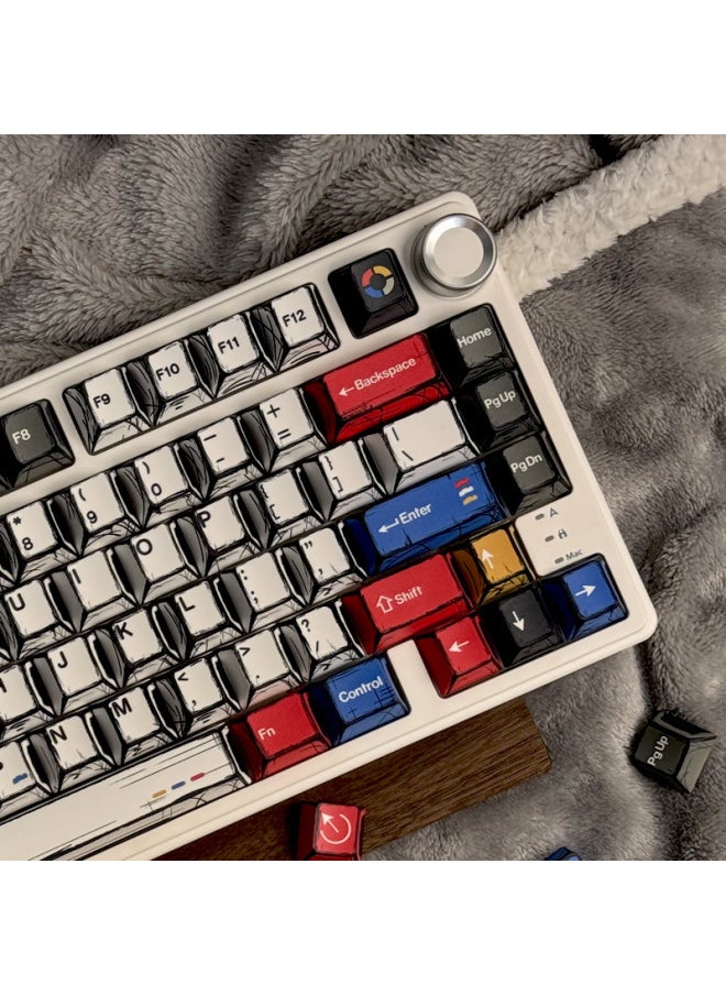 Generic - Gundam Comic Hundred Mixed Lamp Key Cap Original Height 136 Key Full Set Classic Simple Mechanical Keyboard Key Cap Key Meow-Color:Original Factory-comic Black Print-136 Key Box - Image 1