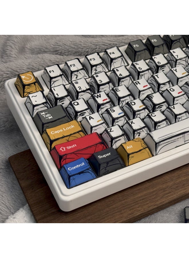 Generic - Gundam Comic Hundred Mixed Lamp Key Cap Original Height 136 Key Full Set Classic Simple Mechanical Keyboard Key Cap Key Meow-Color:Original Factory-comic Black Print-136 Key Box - Image 1