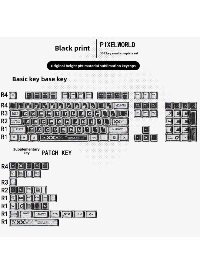 Generic - Gundam Comic Hundred Mixed Lamp Key Cap Original Height 136 Key Full Set Classic Simple Mechanical Keyboard Key Cap Key Meow-Color:Original Factory-comic Black Print-136 Key Box - Image 1