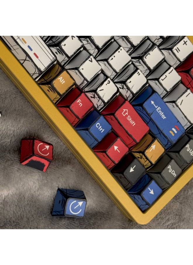 Generic - Gundam Comic Hundred Mixed Lamp Key Cap Original Height 136 Key Full Set Classic Simple Mechanical Keyboard Key Cap Key Meow-Color:Original Factory-comic Black Print-136 Key Box - Image 1