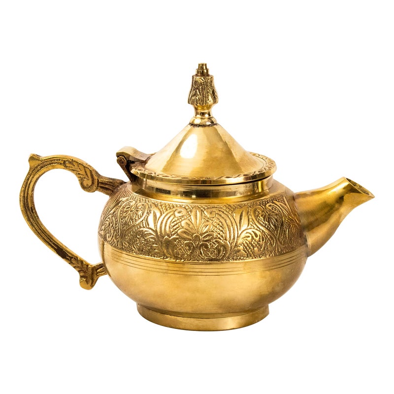 Putrika Traditional Handcrafted Brass Tea Kettle Tea Pot Engraved Design Pot Coffee Pots Serving Tea And Coffee Beverages Antique Brass Look Kettle Decorative Tea Pot Medium Gold - Image 2