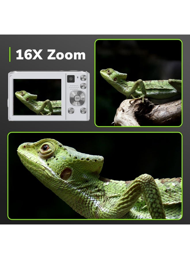 برو ميج كاميرا رقمية PROMAGE PC140 باللون الأبيض – صور بدقة 48 ميجابكسل، فيديو 4K، شاشة IPS مقاس 2.8 بوصة، تقريب 16X، شحن بمنفذ Type-C، دعم بطاقة TF حتى 256 جيجابايت، مع حقيبة SOLIBAG - Image 3