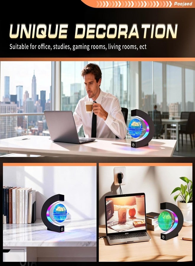 Poojaed Magnetic Levitating Floating Globe with 7 Colored Lamp, World Globe for Men Father Boy Girl, Birthday Gifts Office Home Desk Toy Decor Display Frame, Cool Tech Gadgets Gifts - Image 4