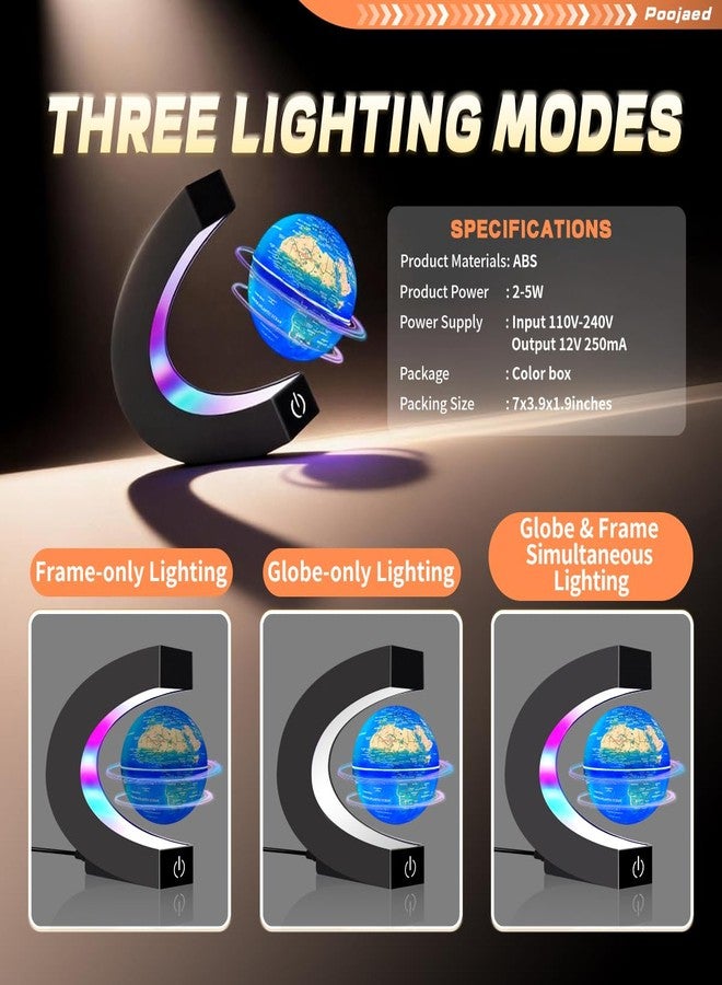 Poojaed Magnetic Levitating Floating Globe with 7 Colored Lamp, World Globe for Men Father Boy Girl, Birthday Gifts Office Home Desk Toy Decor Display Frame, Cool Tech Gadgets Gifts - Image 3