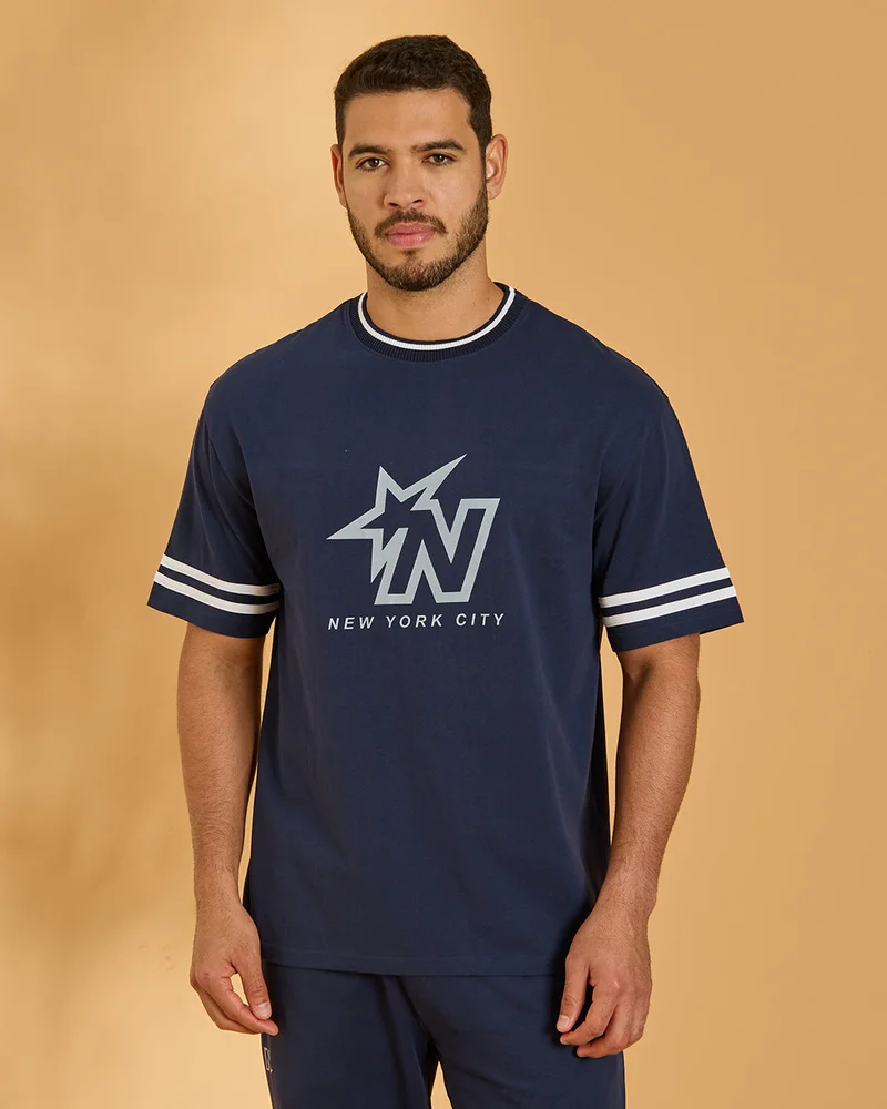Redtag Men Navy Printed T-Shirt