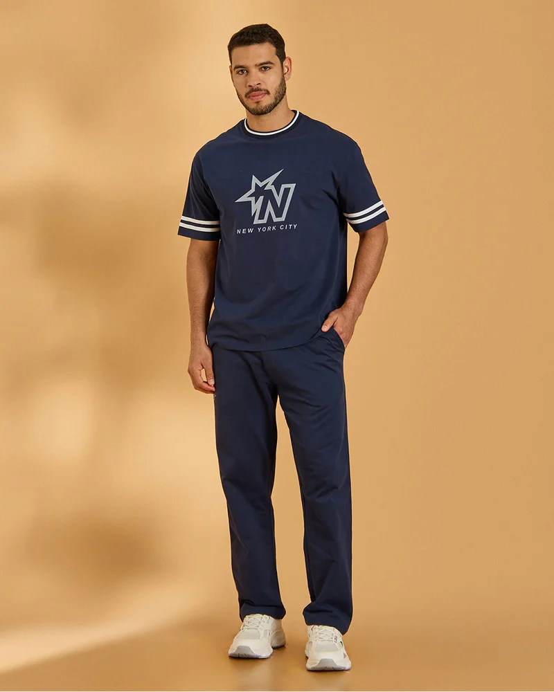 Redtag Men Navy Printed T-Shirt