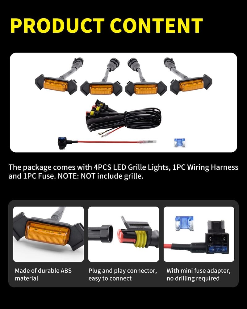 MEALAM Amber LED Lights 4PCS Front Grille Raptor Lamps for 2016-2019 Toyota Tacoma TRD Pro - Image 4