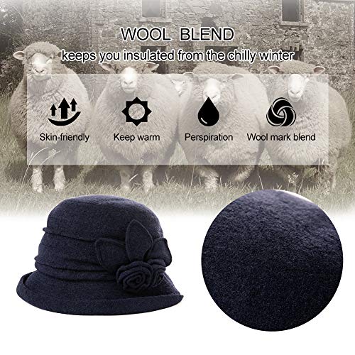 Comhats Womens Vintage Wool Felt Cloche Bucket Hat Winter Packable 1920s Fedora Bowler Church Derby Party Medium Red - Image 5