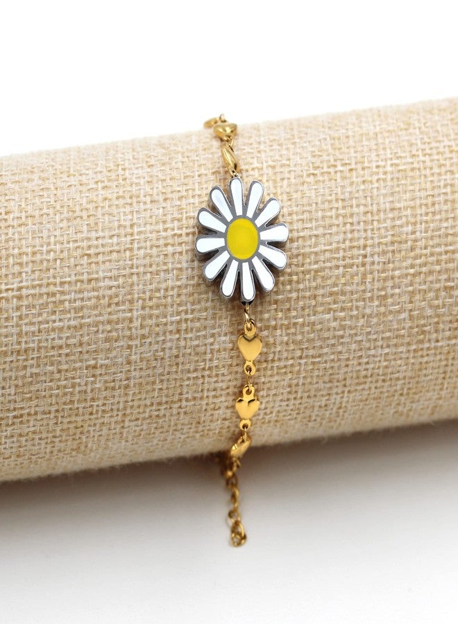 Uloveido Dainty Daisy Flower Bracelets Link Chain Bracelet Adjustable Heart Bracelet her Birthday Valentines Gifts for Women Female Friend her (Gold) - Image 5