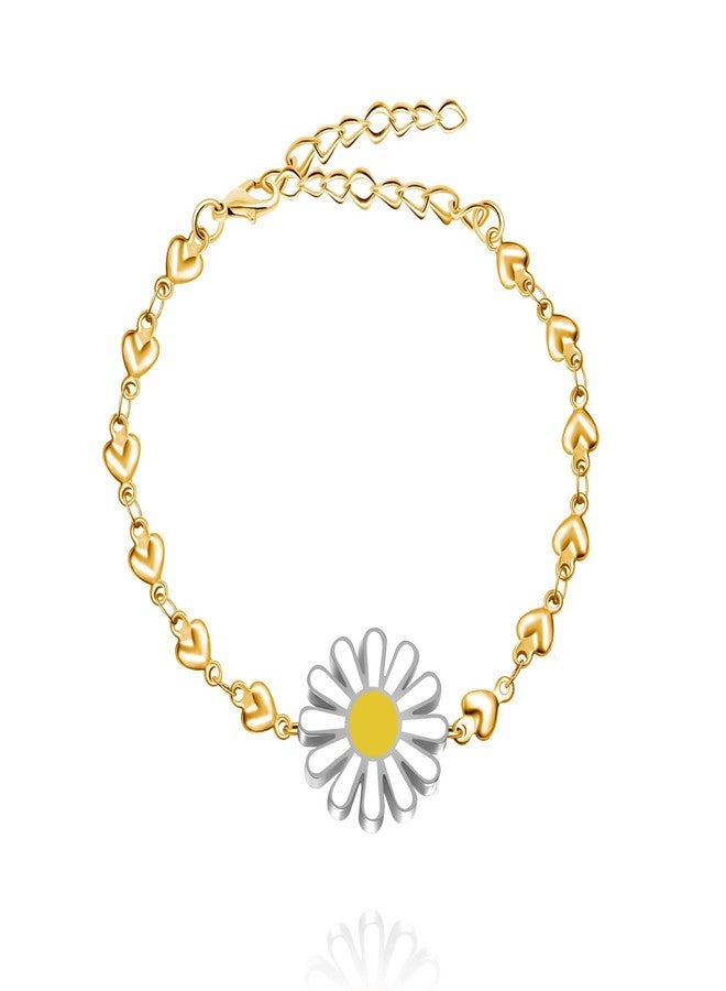 Uloveido Dainty Daisy Flower Bracelets Link Chain Bracelet Adjustable Heart Bracelet her Birthday Valentines Gifts for Women Female Friend her (Gold) - Image 1