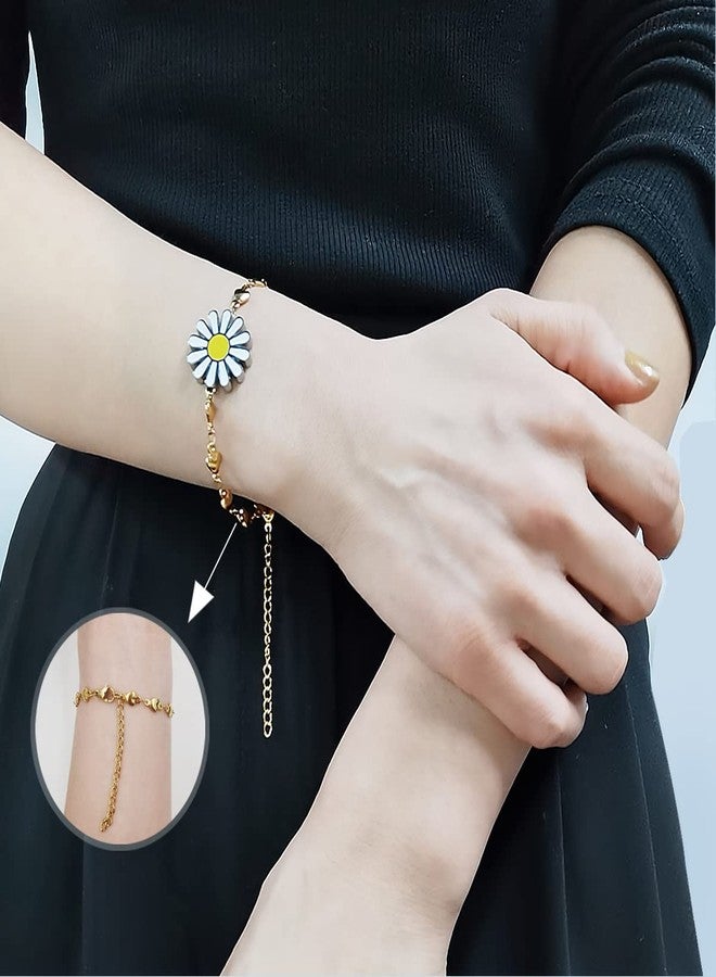 Uloveido Dainty Daisy Flower Bracelets Link Chain Bracelet Adjustable Heart Bracelet her Birthday Valentines Gifts for Women Female Friend her (Gold) - Image 2