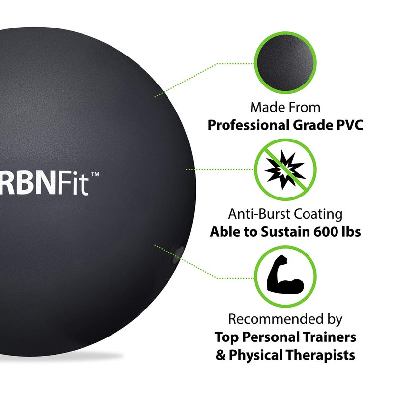 URBNFit كرة تمرين صغيرة من URBNFit - كرة بيلاتس مصغرة 9 بوصة مع دليل للياقة البدنية لليوغا، بار، العلاج الطبيعي، التمدد وتمارين استقرار الجسم - سوداء - Image 2