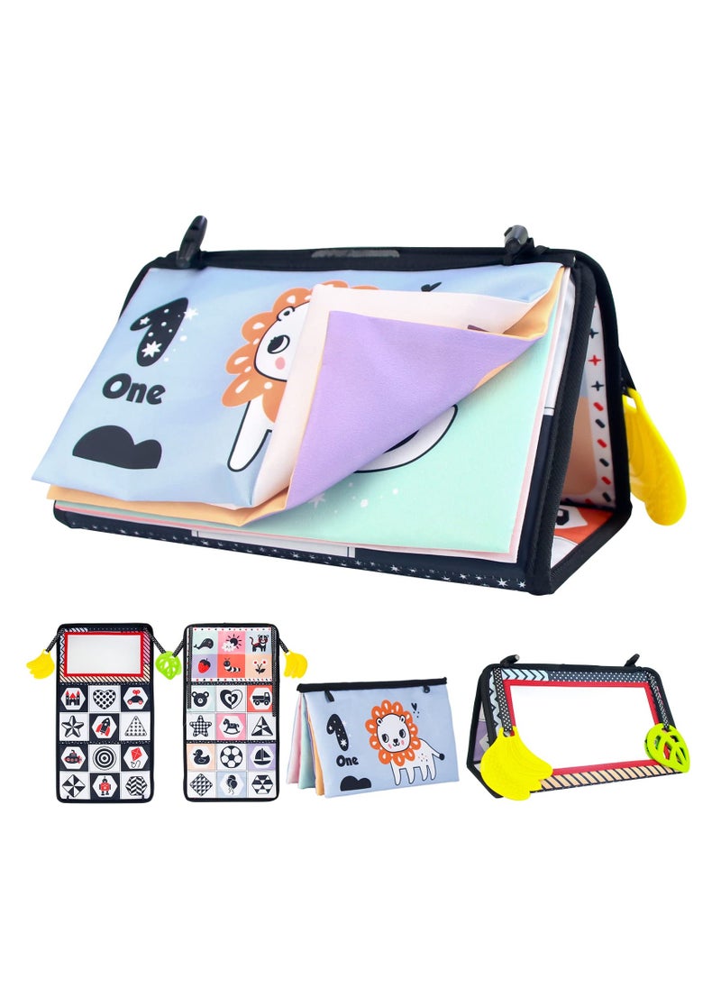 SYOSI Cloth Books Tummy Time Toys with Mirror, Black and White High Contrast Early Educational Toy Set for Newborns and Infants, 3-in-1 Baby Developmental Toy, Portable and Foldable Baby Gift  - Image 1