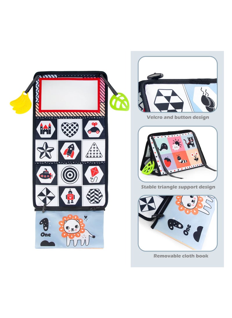 SYOSI Cloth Books Tummy Time Toys with Mirror, Black and White High Contrast Early Educational Toy Set for Newborns and Infants, 3-in-1 Baby Developmental Toy, Portable and Foldable Baby Gift  - Image 3