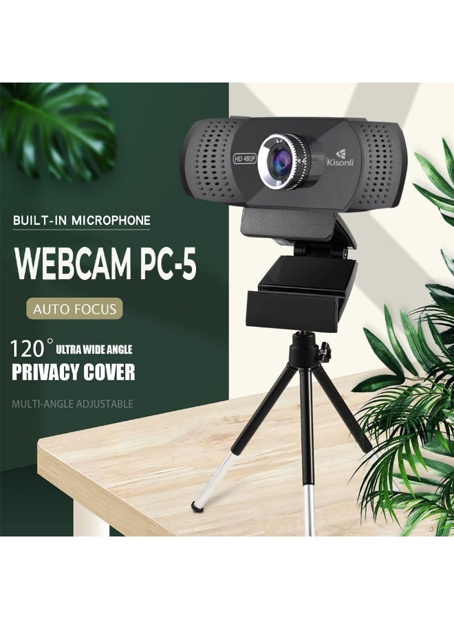 كيسونلي كاميرا ويب Kisonli PC-5 HD 480P USB مع ضبط يدوي للتركيز، وميكروفون مدمج، وتوصيل USB سهل الاستخدام، وتوافق واسع مع أجهزة الكمبيوتر المكتبية والمحمولة - مثالية للفصول الدراسية عبر الإنترنت ومكالمات الفيديو والمؤتمرات - Image 3