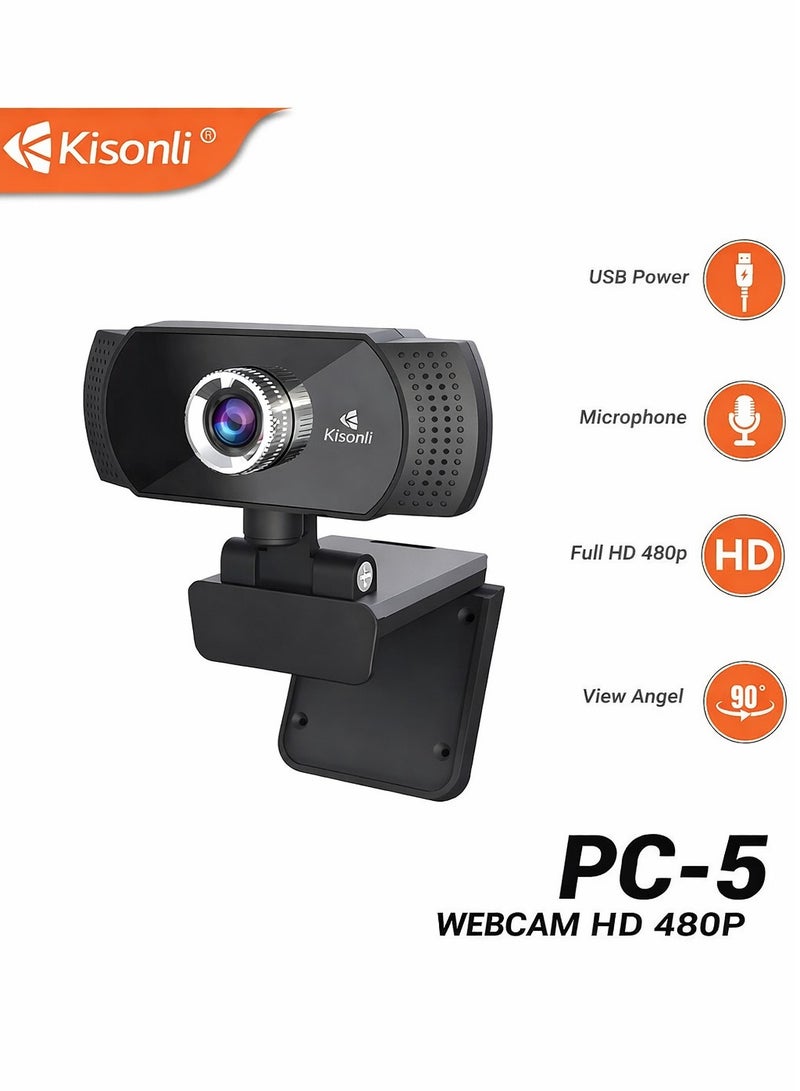 كيسونلي كاميرا ويب Kisonli PC-5 HD 480P USB مع ضبط يدوي للتركيز، وميكروفون مدمج، وتوصيل USB سهل الاستخدام، وتوافق واسع مع أجهزة الكمبيوتر المكتبية والمحمولة - مثالية للفصول الدراسية عبر الإنترنت ومكالمات الفيديو والمؤتمرات - Image 1