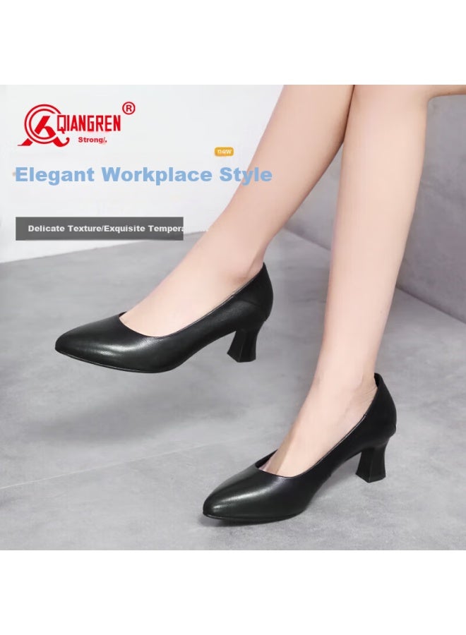 Strongman Qiangren 5.5cm Elegant Commuter Women's Shoes 3515 Stewardess Shoes Pointed Leather Shoes Jda170016 Black 36 - Image 4