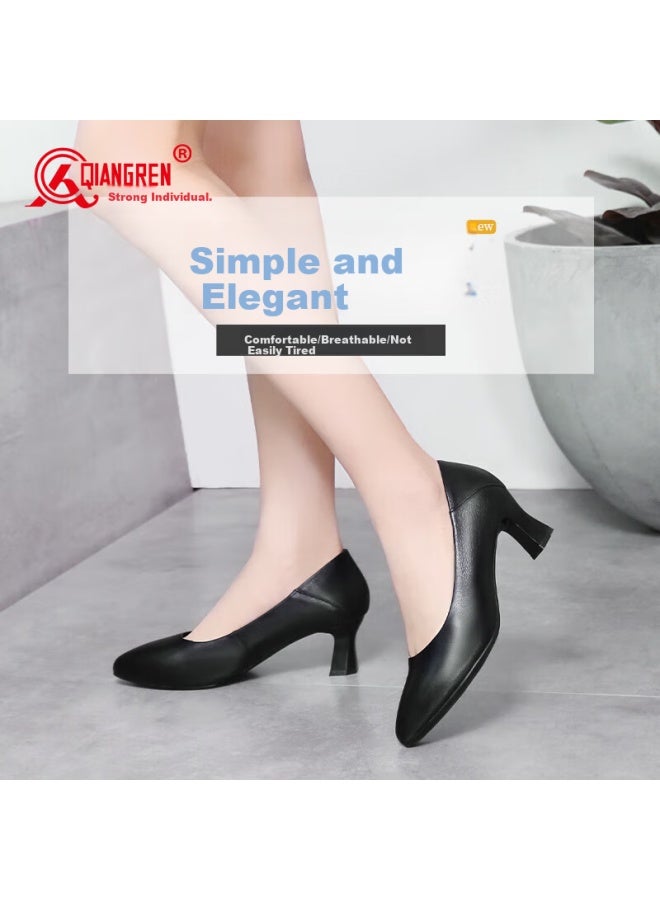 Strongman Qiangren 5.5cm Elegant Commuter Women's Shoes 3515 Stewardess Shoes Pointed Leather Shoes Jda170016 Black 36 - Image 3