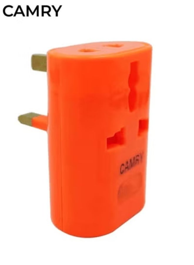 CAMRY Universal Travel Plug Adapter UK 3-Pin to Multi Socket Converter, 13A Fused International Power Plug Adapter for India UAE EU US Devices, Compact Travel Socket Converter – Orange - Image 1